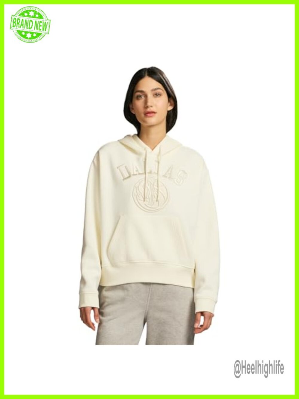 NBA Womens Cropped Long Sleeve Fleece Hoodie Embroidered Logo Kanga Pocket